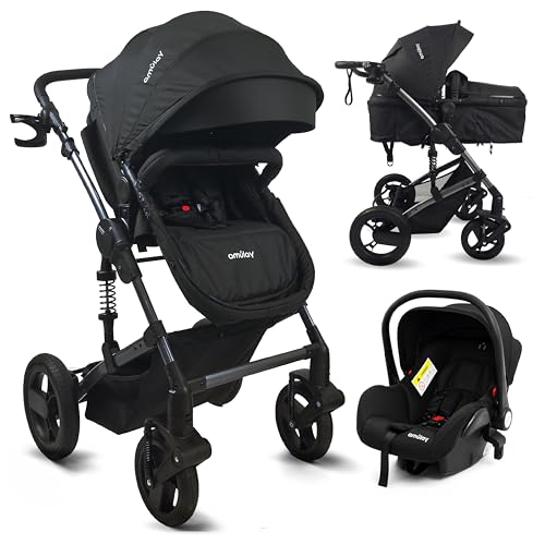 Amulay Carriola Kobu 3 en 1 con Portabebé, Travel System, Negro