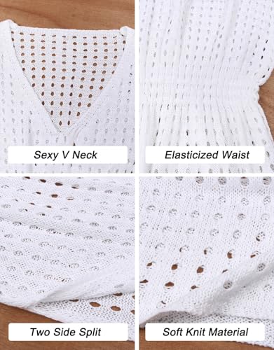 Women's Bathing Suit Cover Ups Crochet Cap Sleeve V Neck Beach Dress - image 4