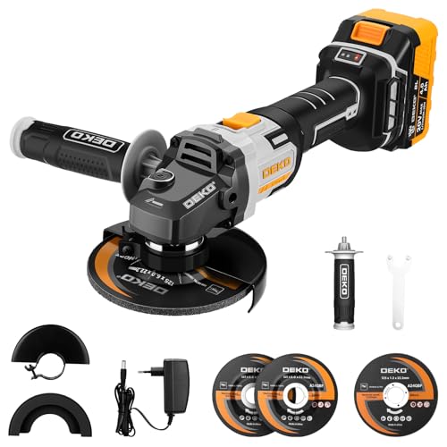 Amoladora Bateria, DEKOPRO 125mm 20V amoladora angular, Amoladora Angular sin Escobillas (incluida la batería), Amoladora Eléctrica de 8500RPM, Adecuada para Cortar, Amolar y Pulir Metal