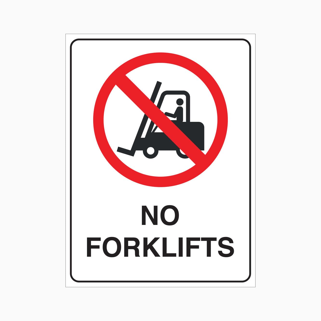 NO FORKLIFTS Sign, 12x8 Inch Metal Tin Sign, Prohibition Plaque for Areas Not Allowed for Forklift Operation