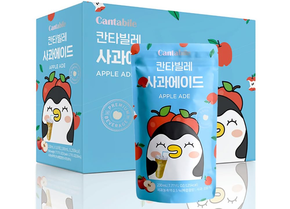 Cantabile Korean Convenience Store Pouch Drink Ready-to-Drink Refreshing Beverage Imported from Korea (Box of 10, Apple)