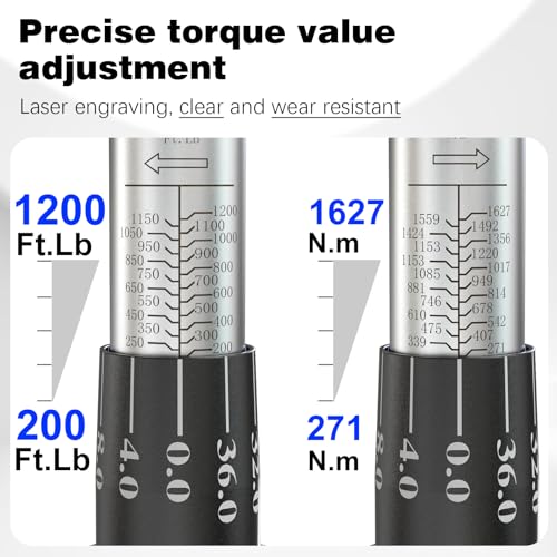 Image of SuZhi 1 Inch Drive Torque Wrench 200-1200 FT.LB / 271-1627 N.M /Aluminum Alloy handle & Cr-Mo Material Head, Heavy Duty, Professional,Dual Direction, Store in Solid Case