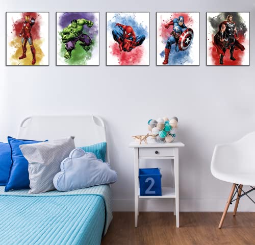 Superhero Posters Superhero Wall Art For Boys Bedroom Set Of 5 Unframed (8''X10'') Superhero Room Decor For Boys Superheroes Watercolor Posters Nursery Decor Poster Kids Room Boys Superheroes Poster #TOP4