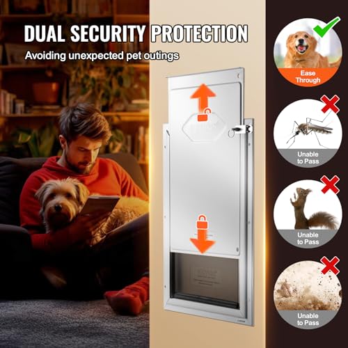 VEVOR Haustierklappe Hundeklappe aus Aluminiumrahmen mit Schloss & Klappensystem 337 x 509 mm, wetterfeste Hundeklappe Haustiertüre geeignet für Katzen Hunde Kätzchen (Weiß-L) einfache Montage