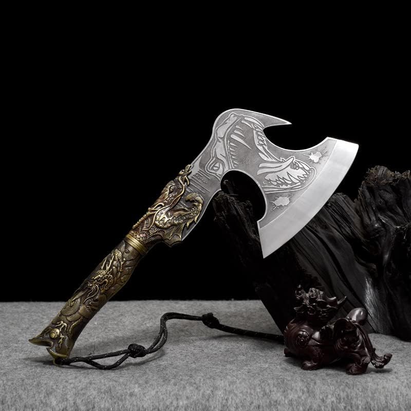 Miniatura 2 de Cuchillo de cuchilla, cuchillo de carne, cuchillo de chef Longquan de China de acero de manganeso alto con patrón de dragón, mango multifuncional de
