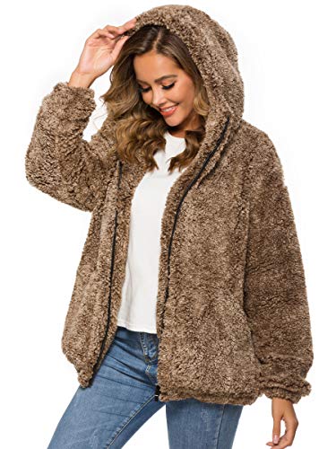 ANRABESS Women Long Sleeve Zipper Sherpa Fleece Sweatshirt Soft Fade Fleece Pullover Outwear Coat A115kaqi-S