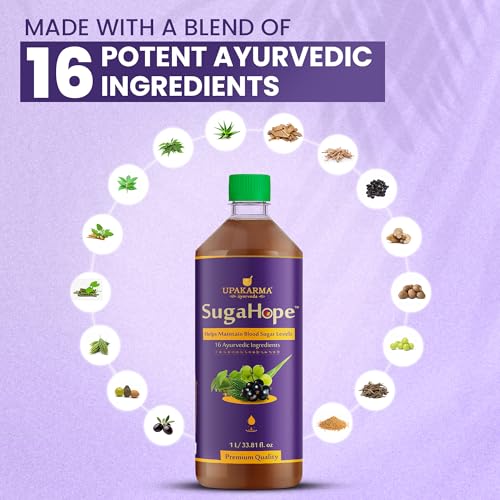 Image of Upakarma Ayurveda SugaHope Diabetic Care Juice | 16 Ayurvedic Herbs like Karela, Jamun, Gudmar, Neem, Giloy & Amla | Supports Healthy Blood Sugar Levels | 1L Herbal Juice