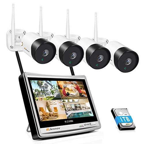 5MP HD Überwachungskamera System 4CH 2560P NVR WLAN Überwachungssystem Set mit 4X IP Kamera und 12 Zoll Monitor 30m IR Nachtsicht IP66