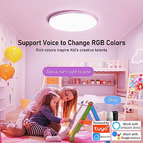 Aphyni Rgb Led Flush Mount Smart Ceiling Light-Ip44 Waterproof-24W 12Inch 3000K-6500K 3 Color Changeable-Brightness(5% To 100%) Work With App/Alexa/Google Home For Living/Bedroom/Kid's Room #TOP1