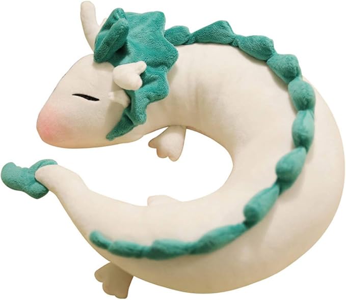 GXFLO Anime Cute White Dragon Neck Pillow U Shaped Travel Pillow Doll