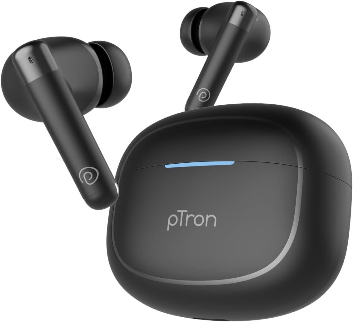 pTron Bassbuds Duo Pro TWS in Ear Earbuds with 3D Audioscape,Trutalk Ai-Enc Calls,Thunder Bass,38H Playtime,50Ms Low Latency Movie/Music Modes,Bt 5.3&Ultra Hd Mic,Fast Type-C Charging&Ipx5(Black)