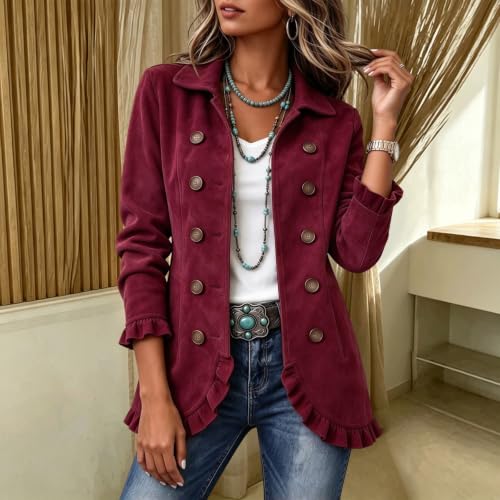 Suede Jacket Women Business Casual Ruffle Hem Open Front Blazer Jacket - image 2
