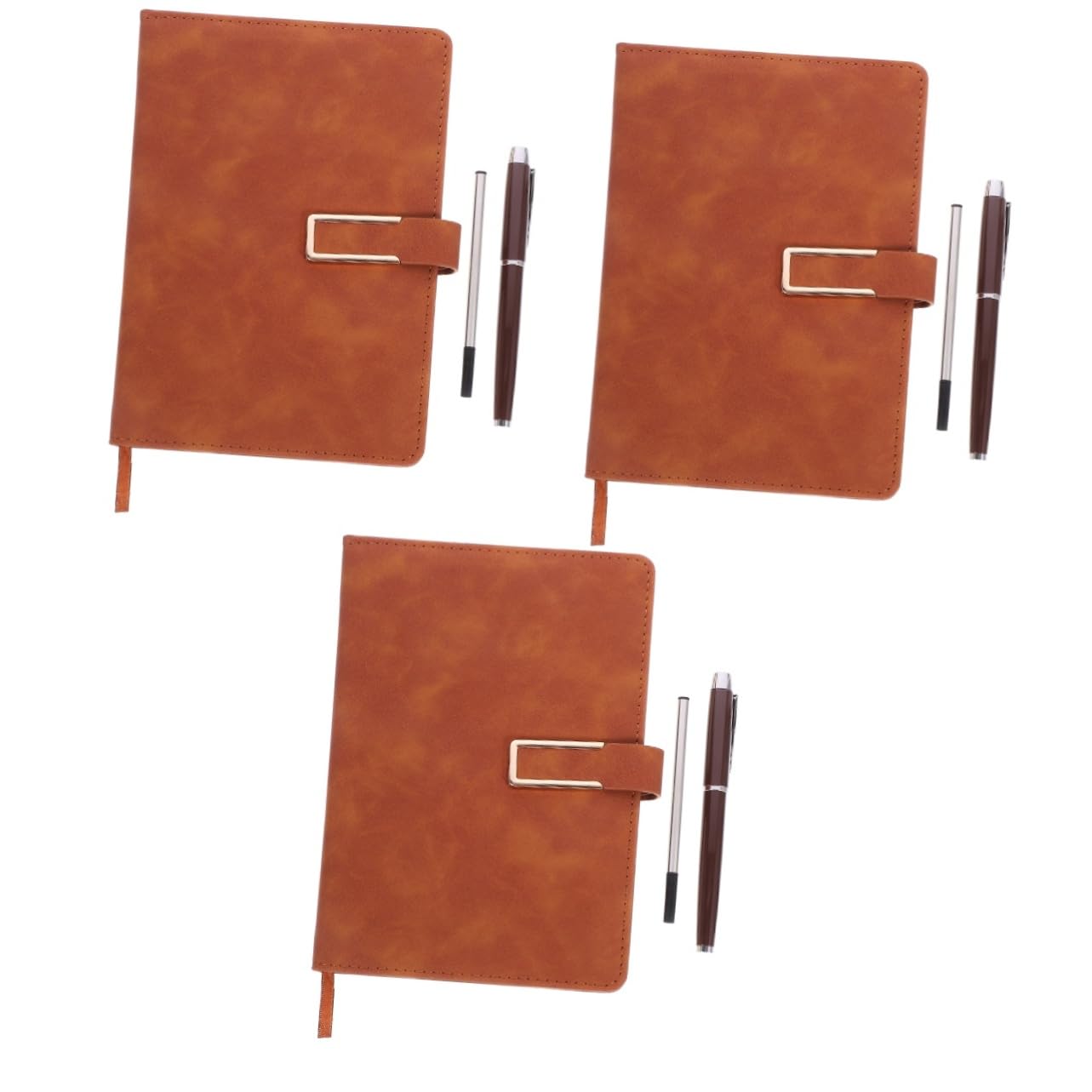 3 Ensembles Carnet de Notes Rétro Business avec Stylo Carnet de Planification Journalier Portable Couverture PU Marron avec Boucle pour Prise de Notes et Organisation Quotidienne