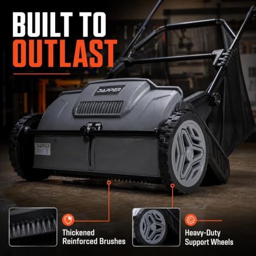 Dapper Supply 21" Push Lawn Sweeper (Also 22" & 26"), Leaf & Grass Collector, 3.5 Cu Ft Non-Woven Bag, Tool-Free Height Adjust, Folds for Wall Storage - 3