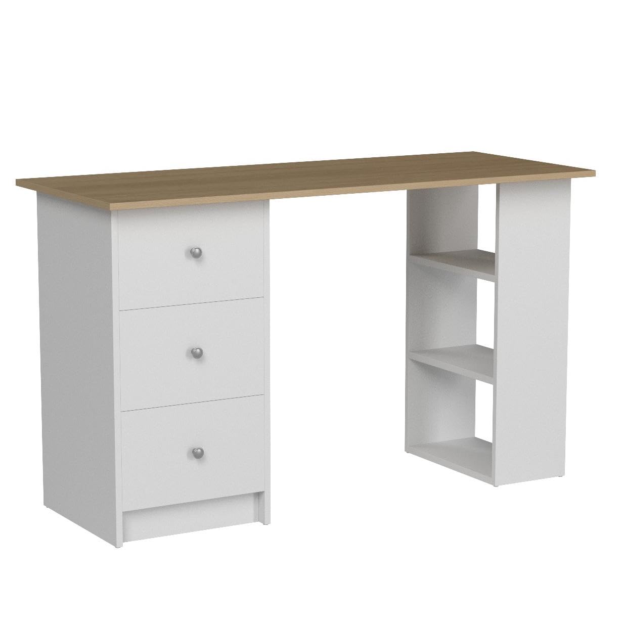 [en.casa] Schreibtisch Lemberg Computertisch 120 x 49 x 72 cm Bürotisch mit 3 Ablagefächern und 3 Schubladen Arbeitstisch Weiß/Eicheoptik