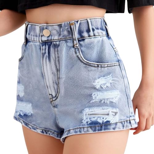 Short en jean délavé tendance taille mi-haute pour adolescente