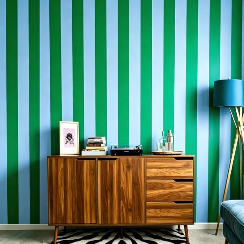 FYSUIMU Striped Peel and Stick Wallpaper Roll, Blue Green, 17 in x 18 Ft