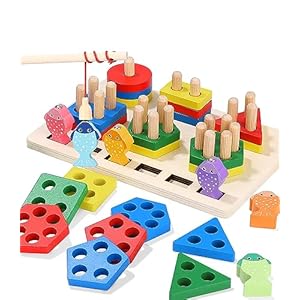 Juguetes Educativos Montessori de Apilar y Encajar, 2 en 1, de Pesca, Regalo de Cumpleaños para Niños de 1 a 3 Años