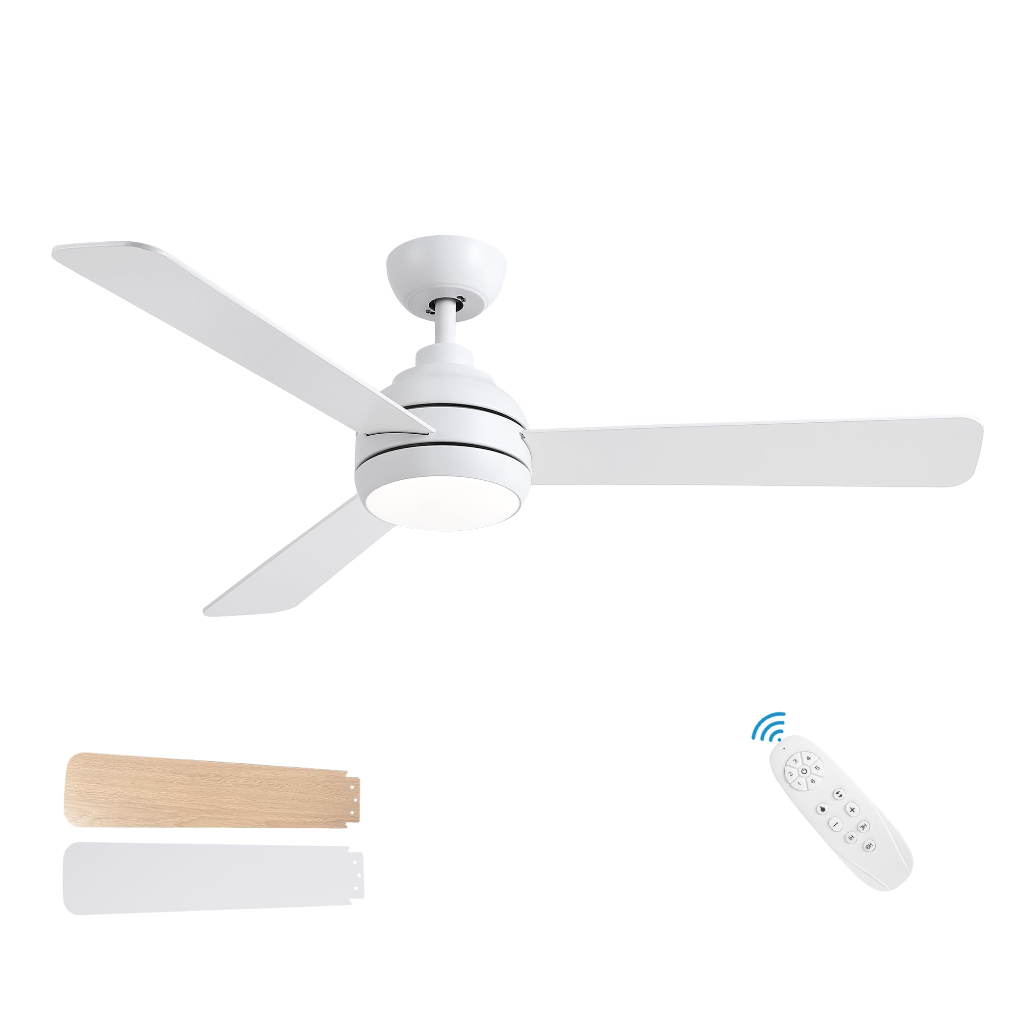 Photo 1 of ***USED - LIKELY MISSING PARTS - UNABLE TO VERIFY FUNCTIONALITY***
52 Inch Ceiling Fans with Lights, White Ceiling Fan with Light and Remote Control, Dimmable DC Quiet 3 Blade Modern Ceiling Fan for Bedroom, Living Room, Patio 52 inch White