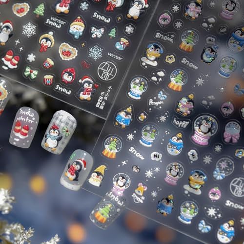Cute Nail Stickers Penguin Nail Decals Snowflake...