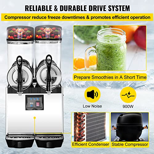 VEVOR Kommerzielle Slusheis Maschine 2 x 12 L, Slush Eismaschine 700 W, Slushgerät 595 x 365 x 700 mm, Edelstahl Slushie… – Bild 6