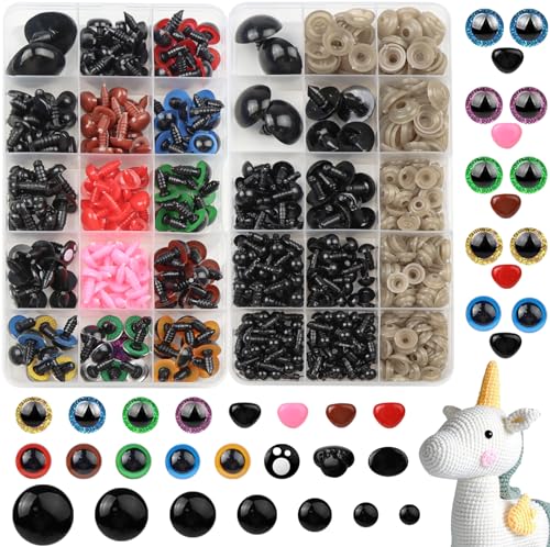 692 Pcs yeux de sécurité pour animaux au crochet, ensemble d'yeux de sécurité colorés 6-27mm, 6,7,8,10,11,12,14,18,22,27 yeux avec rondelles pour animaux...