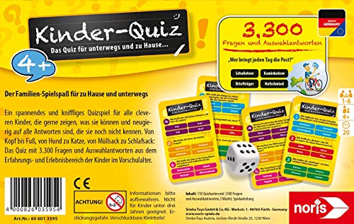 Noris 606013595 Quiz - Quizspiel mit 3300 Fragen und Wahlmöglichkeiten, für 1 - 6 Spieler, ideal für Zuhause oder auf Reisen, für Kinder ab 4 Jahren – Bild 3