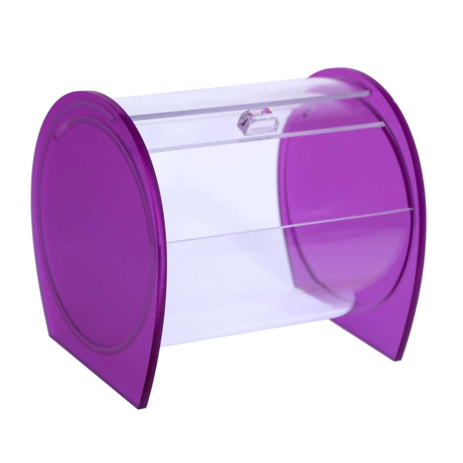 Portacaramelle confezionate sezione circolare in plexiglass trasparente e con pannelli laterali in plexiglass satinato FUCSIA - Misure totali: L 15 x P 14 x H 14 cm