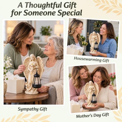 Lyeasw Solar Angel Statue with Lantern, Garden Decor, Gifts for Mom | lily angel with a warm solar lantern for garden decor, remembrance and thoughtful gifts. - image 8