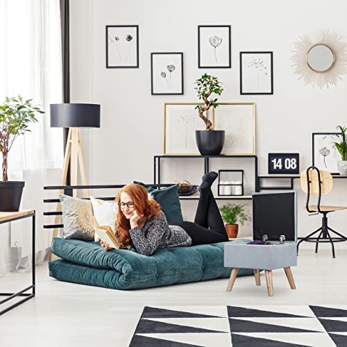 Relaxdays Sgabello Poggiapiedi, Velluto, Gambe in