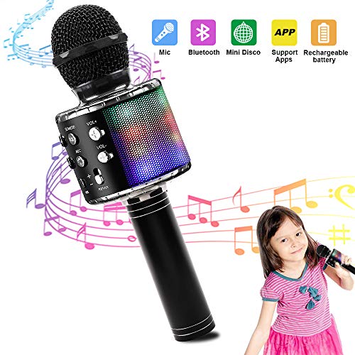 HALOVIE Microfono Inalámbrico Karaoke, Micrófono Karaoke Bluetooth Portátil con Altavoz y Luces LED para Niños Canta Partido Musica Reproductor Compatible con Android/iOS PC AUX Smartphone