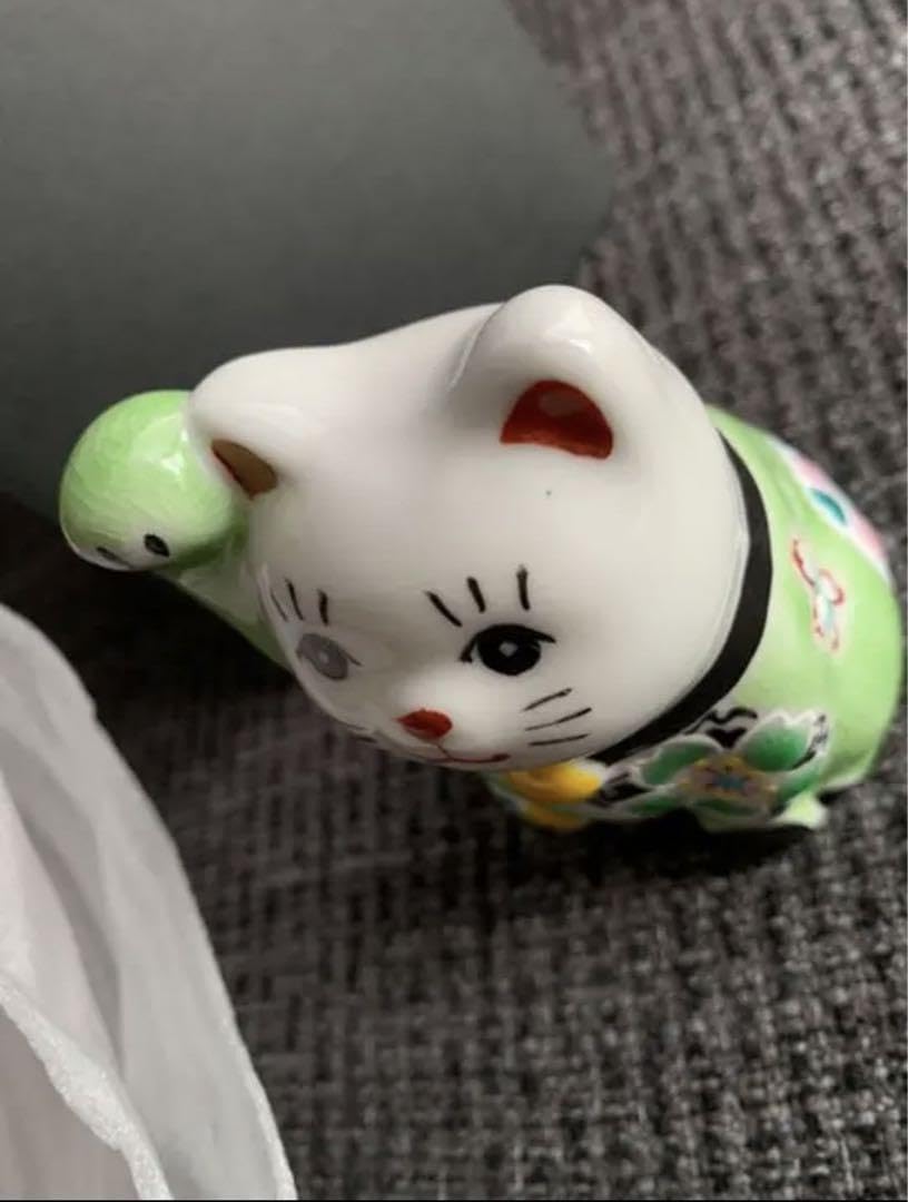 招き猫重ね桜グリーンイエローペアkokuzougama