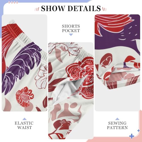 Rooster Rose Floral Boys Long Pants Soft Trousers Elastic Waist Kids Lounge Bottoms with Pockets S-XL4