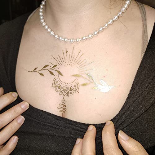 Roarhowl Metallic Sparkle Temporary Tattoos, Gold, Silver, Suitable For All Skin Tones (Golds 1) #TOP5