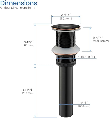 Miniatura 9 de Tapón de drenaje desplegable para fregadero de baño, drenaje desplegable sin desbordamiento (bronce aceitado)