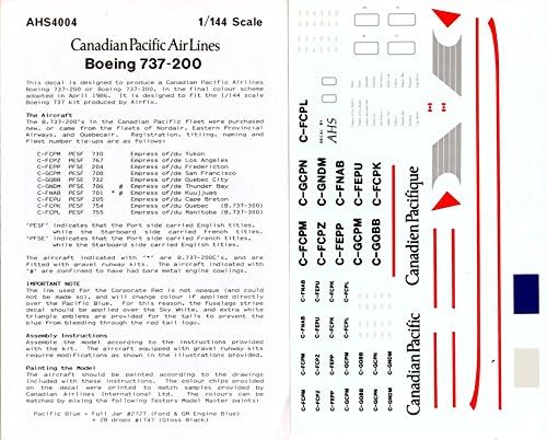 Airline Hobby Supplies 1:144 Canadian Pacific AL Boeing 737-200 Decal #AHS4004