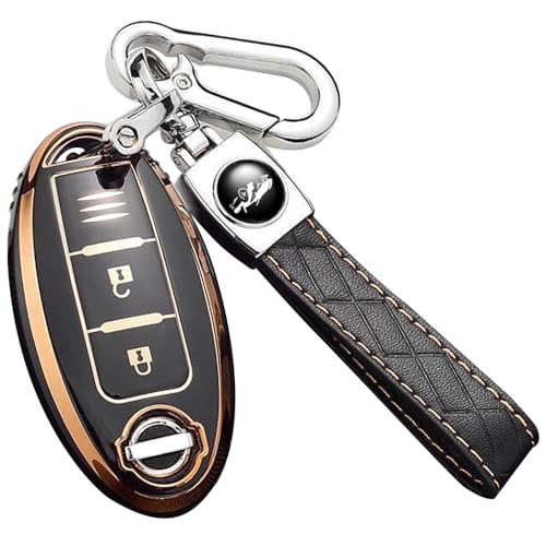 (yoshinari) NISSAN 日産 専用 インフィニティ スマートキーケース キーホルダー デイズ セレナ エクストレイル エルグランド スカイライン ノート キューブ ジューク キックス キーケース (セット、2ボタンブラック)