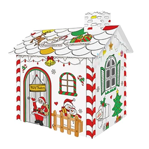 Casita de cartón para Colorear, diseño de garabatos Pintados a Mano, construye y colorea una cāsita Jengibre, casita navideña pāra Colorear, Actividad Manual navideña para niños en Edad Preescolar.