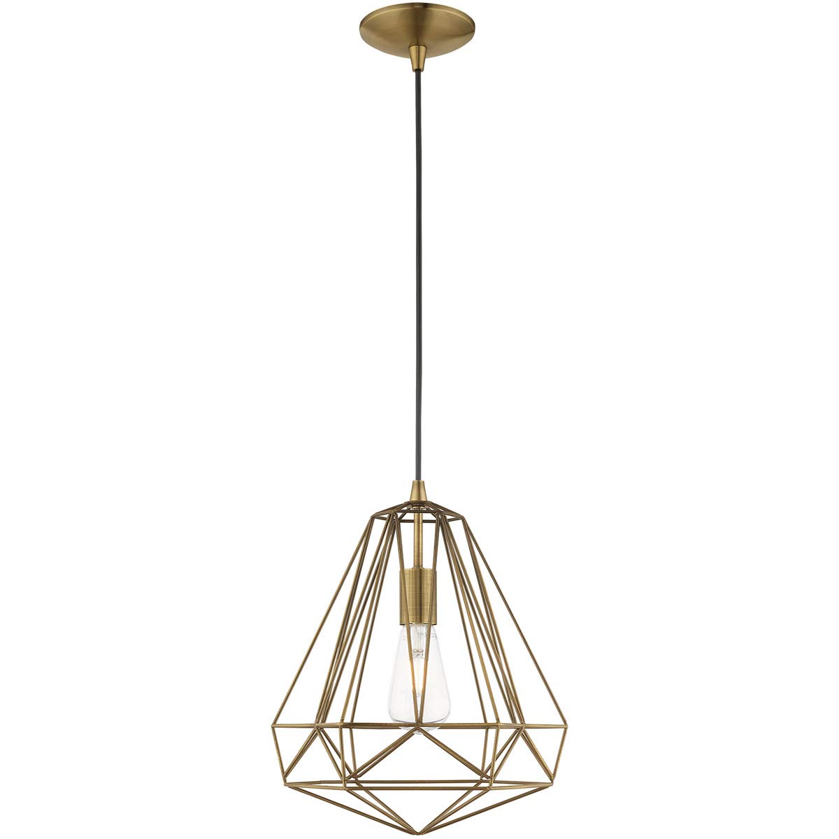 Livex Lighting 41324-01 Geometric Shade - 12.25" One Light Mini Pendant, Antique Brass Finish with Antique Brass Shade