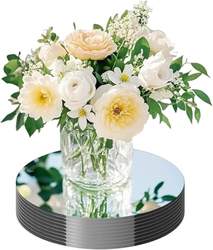 20 Pack Round Mirror Centerpieces for Tables No Glass AcrylicCircle Mirror Table Centerpieces Mirror Tray Candle Plates for Wedding Table DecorationChristmas Home Decor (8inch)