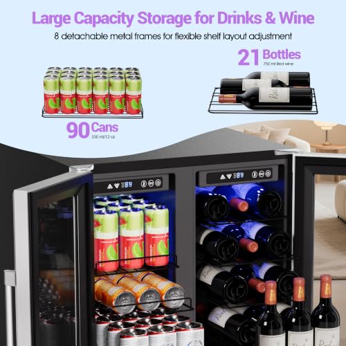 Image of 24 Inch Dual Zone Wine and beverage Refrigerator, Holds 90 Cans & 21Bottles