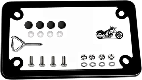 LFPartS Marco de matrícula de acero inoxidable negro para motocicleta