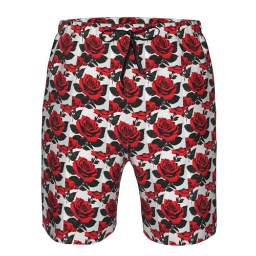 Red Rose Print Stylish Beach Shorts Swim Trunks Lightweight Breathable Summer Outdoor Activities4