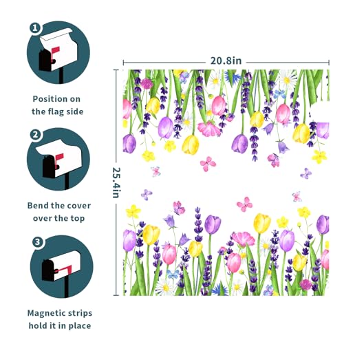 Image of Spring Summer Flowers Mailbox Cover Magnetic Oversize 25x21 Inch Spring Summer Flowers Mailbox Wraps Welcome Seasonal Post Letter Box Decor for Home Garden Yard