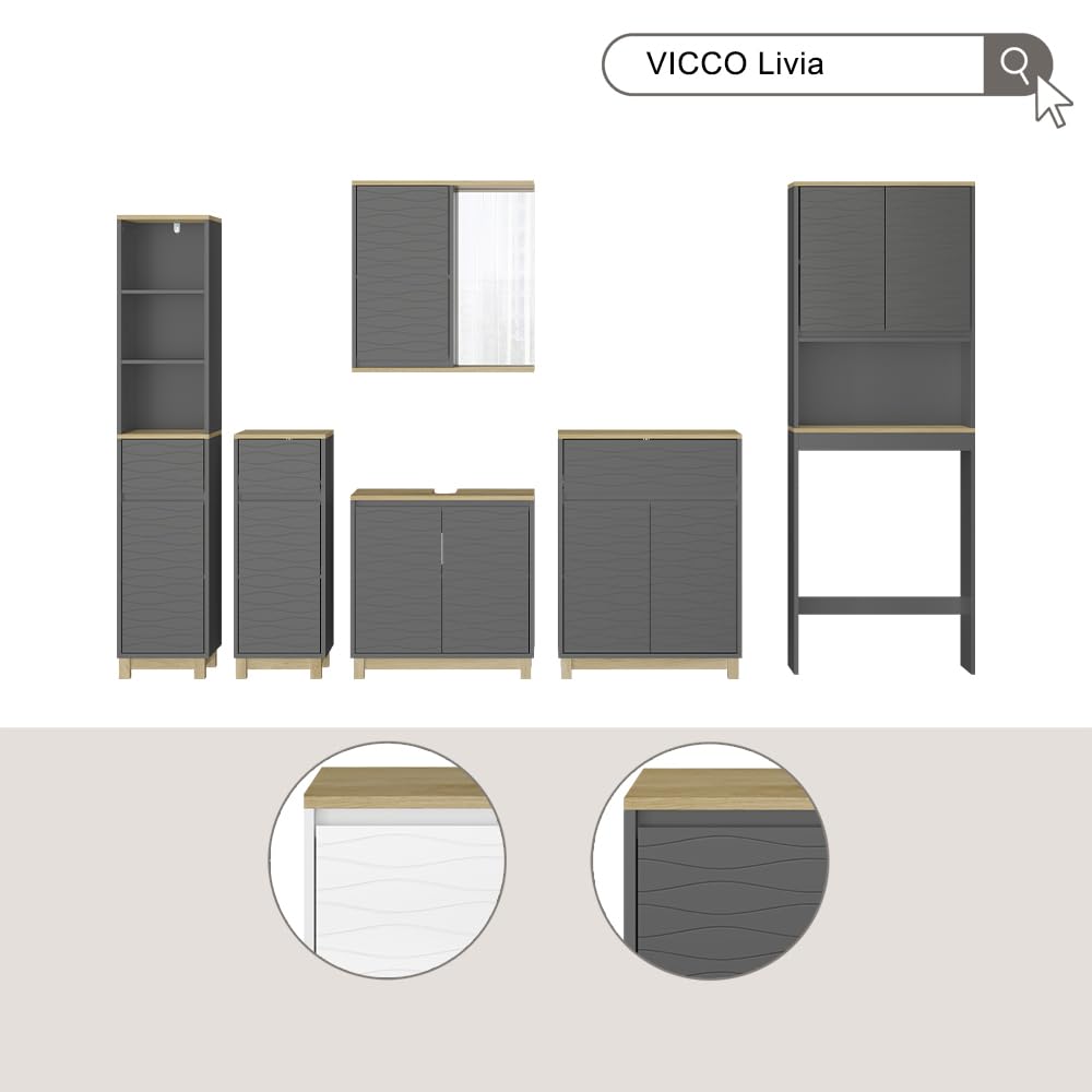 Vicco Meubles Bain Livia, Anthracite/chêne, 6 pièces