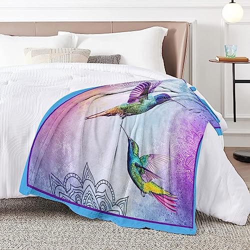 Blessliving Hummingbird Mandala Flannel Fleece Blanket Purple Floral Print Throw Blanket For Bird Lovers Super Soft Lightweight Bird Flower Pattern Vintage Blanket 30"X40" #TOP5