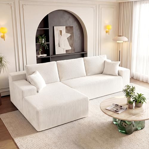 Image of GRUSIGN Cloud Sectional Boneless Couches for Living Room, Modular L Shaped Couch with Deep Seat Oversized Left Facing Chaise, Memory Foam Compressed Spineless 3 Seater Sofa for Apartment, Beige