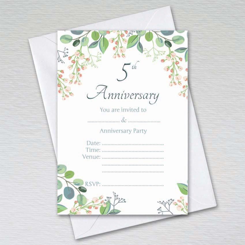 Webspectations Pack of 5th Wedding Anniversary Invitations with Envelopes: Eucalyptus 5th Anniversary Invites (Pack of 20 with Envelopes)