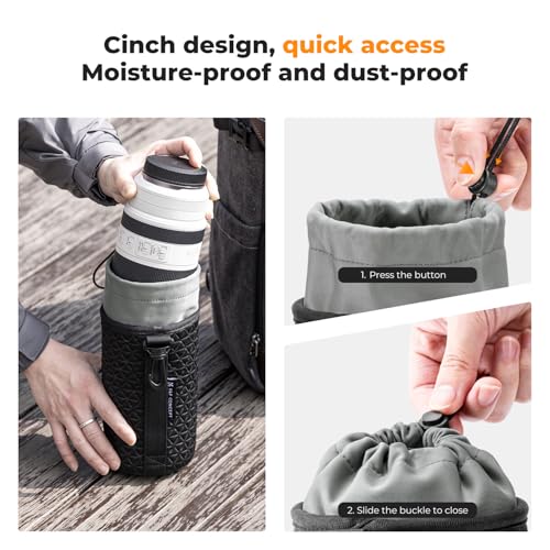 K&F Concept Objektivtasche, Objektivbeutel für Kameraobjektive in 4 Größen, weiche Objektivtasche mit Kordelzug für Canon, Nikon, Sony, Fuji, Sigma, Geeignet für tägliche und professionelle Fotografie