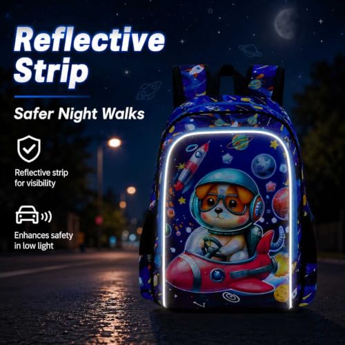 Image of UFNDC 3PCS Boys Dog Backpack, Kids Space Bookbag with Lunch Box, Water Resistant Rocket School Bag for Elementary Preschool Toddler